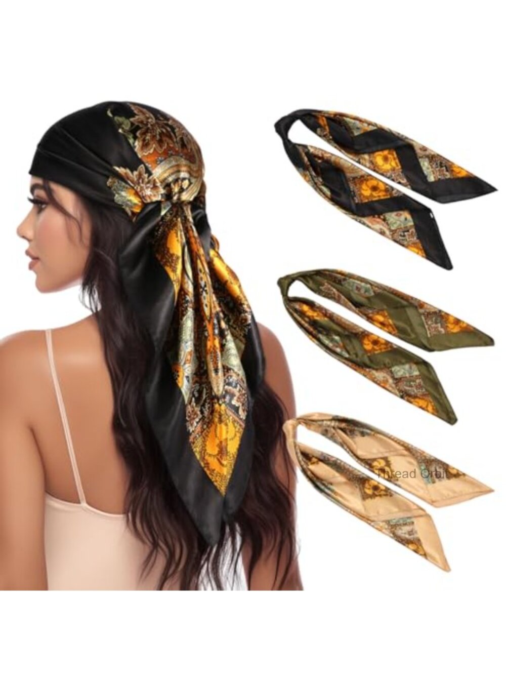 Satin Head Scarves for Women Large Square Hair Wrap Set of 3